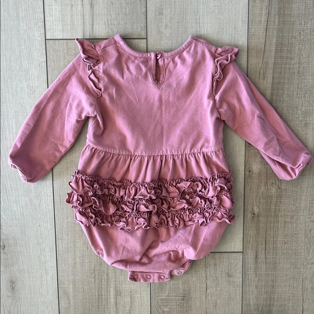 RuffleButts Dusty Rose Baby Girl Long Sleeve Ruffle Romper
